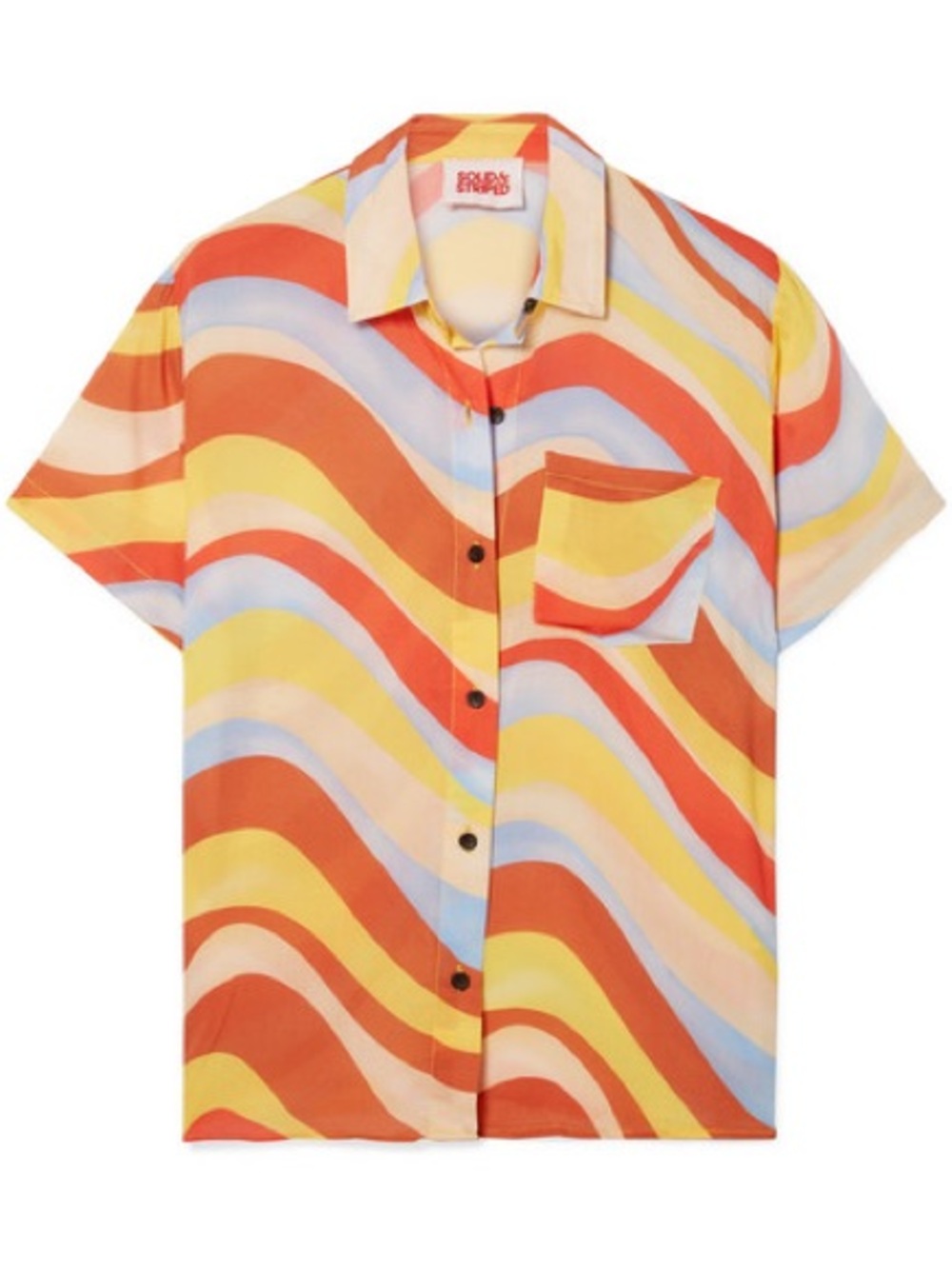 SOLID & STRIPED Short-Sleeve Button-Down Shirt in Orange, Yellow, Blue, Cream